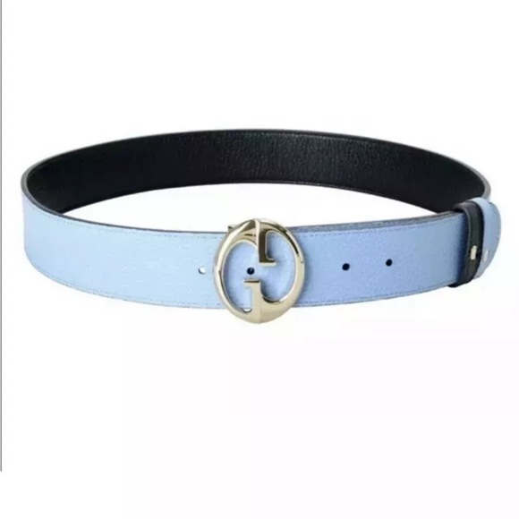 Gucci GG Dollar Calf Leather Nero Black/ Mineral Blue Reversible Belt Size 95/38 - Picture 4 of 6